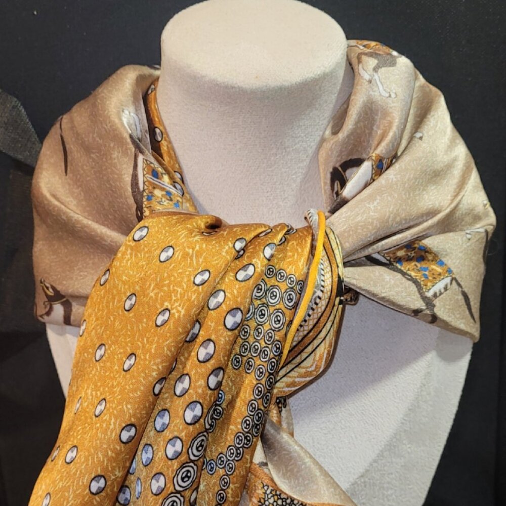 Oversized 43"  100% Silk Scarf | Equestrian Horse & Medallion Print NEW